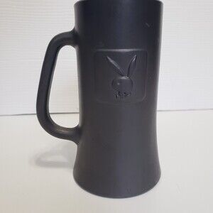 Playboy Bunny Logo Glass Beer Mug Stein Tankard Black Frosted Glass 12 ounce Bar